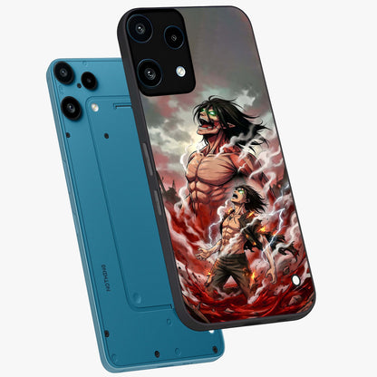 Titan Awakening Fury Glass Case displayed in angled mockup highlighting dramatic giant warrior design with bold anime aesthetic.