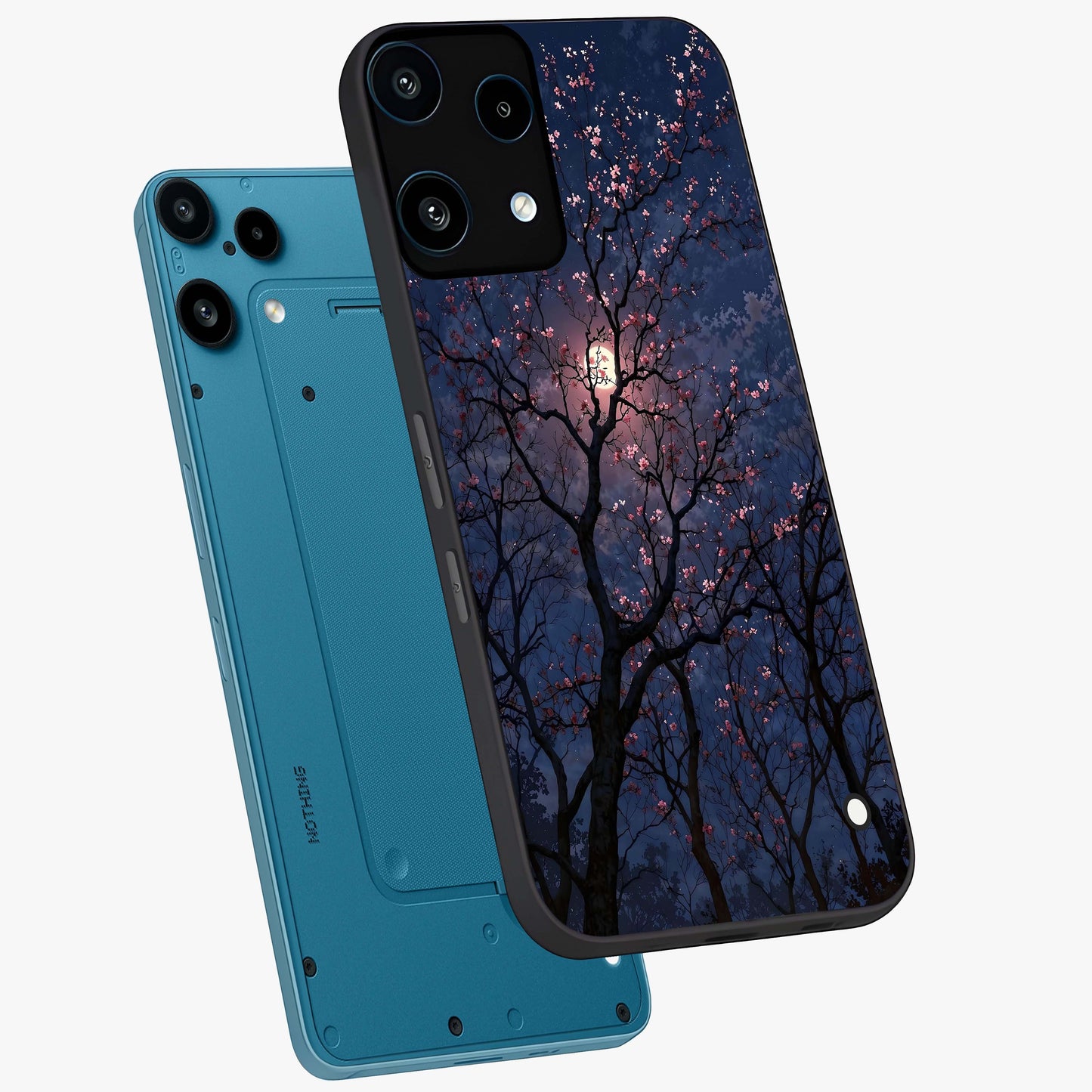 Twilight Sakura Serenade Glass Case displayed in angled mockup highlighting delicate sakura flower design with dreamy aesthetic.