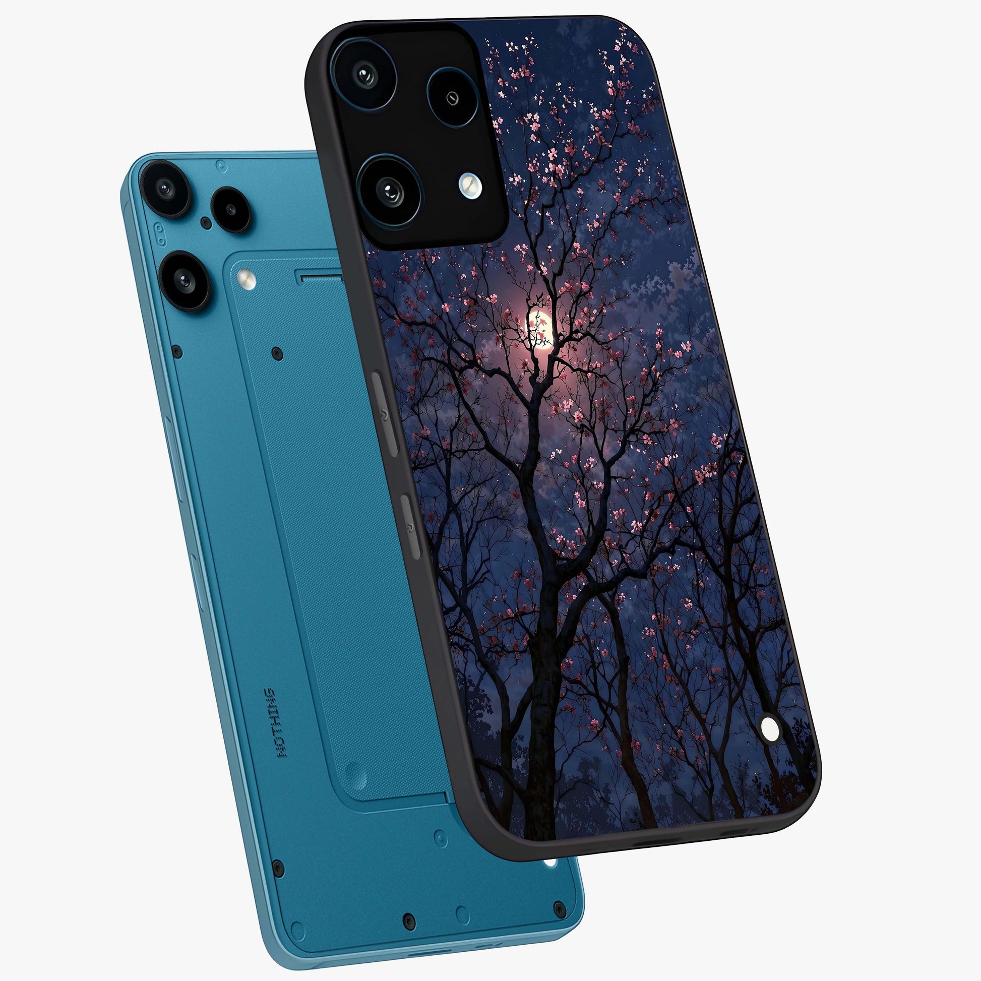 Twilight Sakura Serenade Glass Case displayed in angled mockup highlighting delicate sakura flower design with dreamy aesthetic.