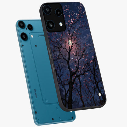 Twilight Sakura Serenade Glass Case displayed in angled mockup highlighting delicate sakura flower design with dreamy aesthetic.