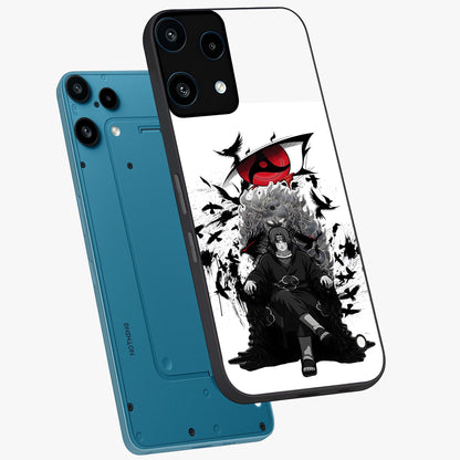 Uchiha Shadow Throne Glass Case displayed in angled mockup highlighting glowing aquatic design with celestial aesthetic.
