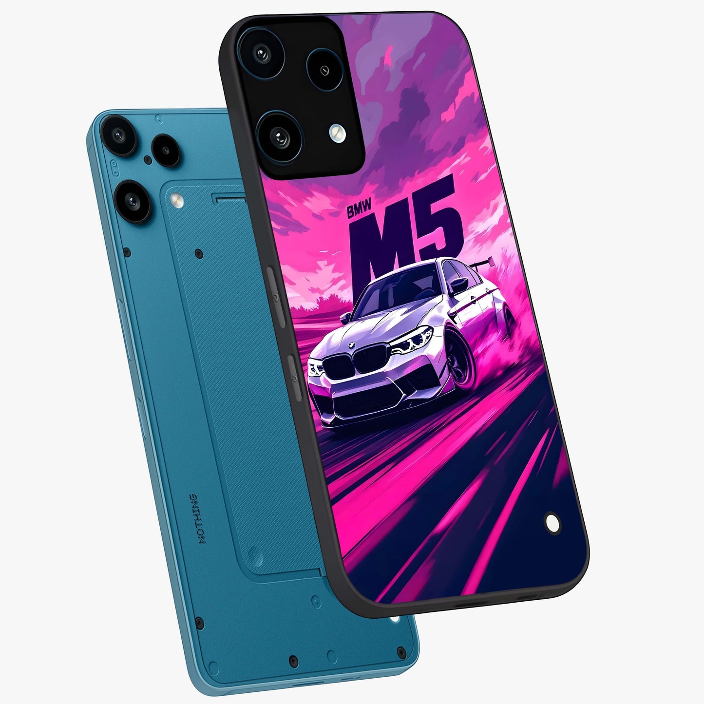 Velocity Drift Pulse Glass Case displayed in angled mockup highlighting dynamic drift design with sporty automotive aesthetic.
