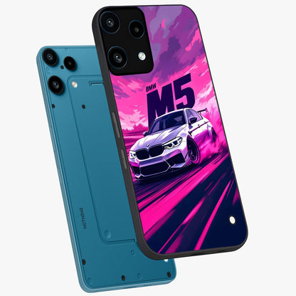 Velocity Drift Pulse Glass Case displayed in angled mockup highlighting dynamic drift design with sporty automotive aesthetic.