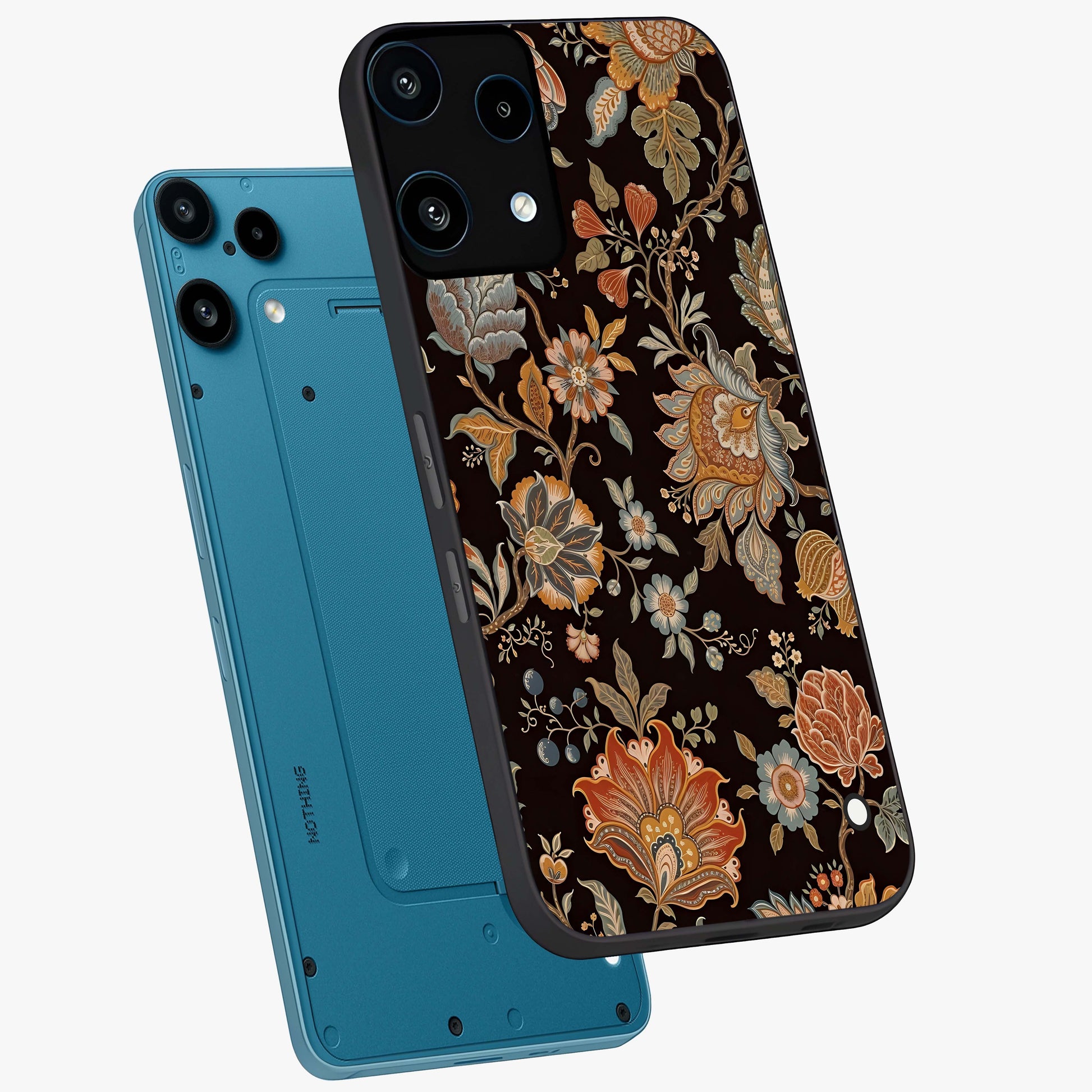 Vintage Floral Dream Glass Case displayed in angled mockup highlighting elegant vintage flower design with soft aesthetic style.