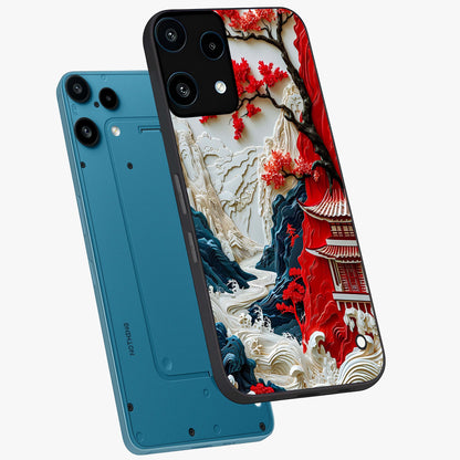 Whispers Of Sakura Waves Glass Case displayed in angled mockup highlighting flowing sakura design with soft floral aesthetic.