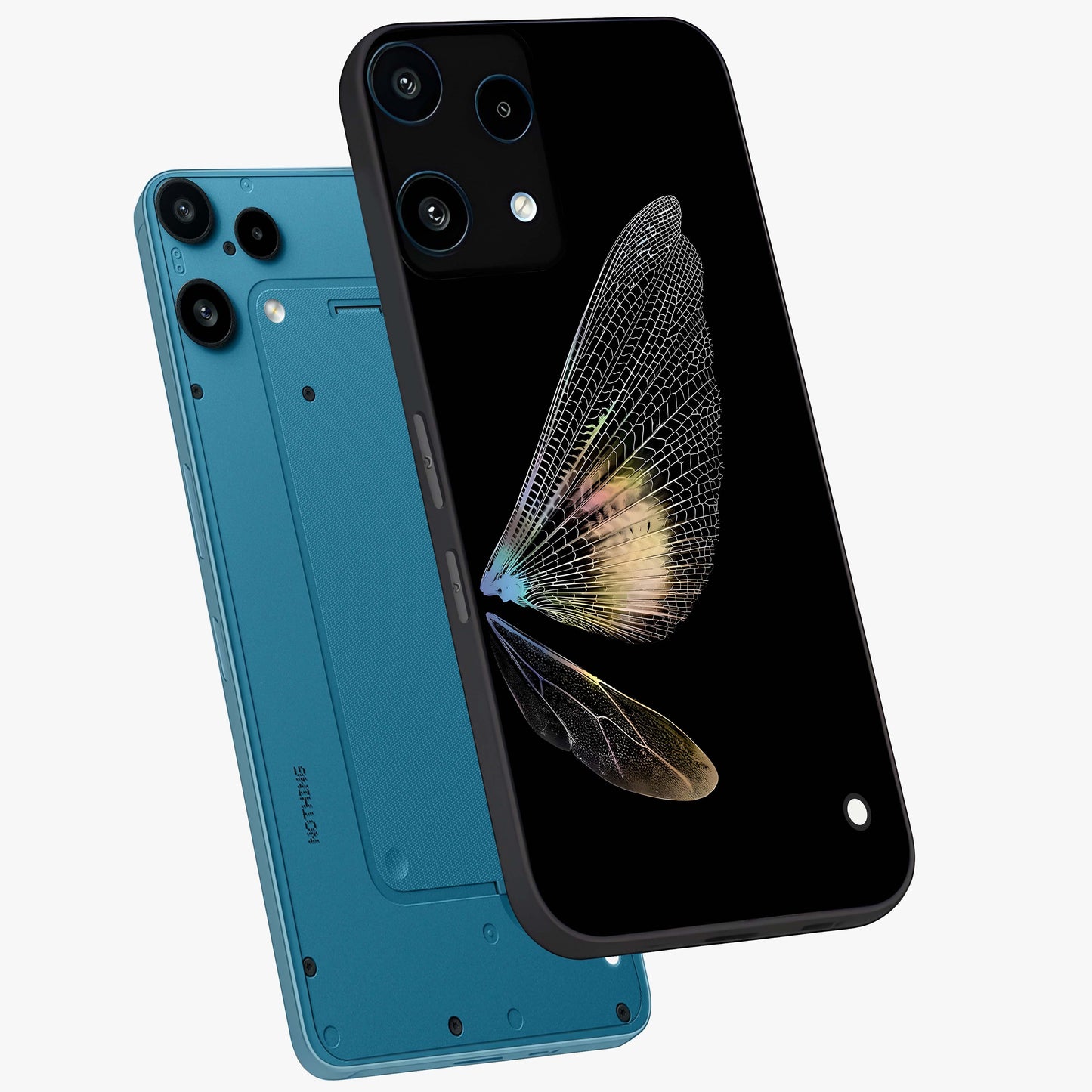 Whispers Of Wings Glass Case displayed in angled mockup highlighting soft feather design with celestial aesthetic style.