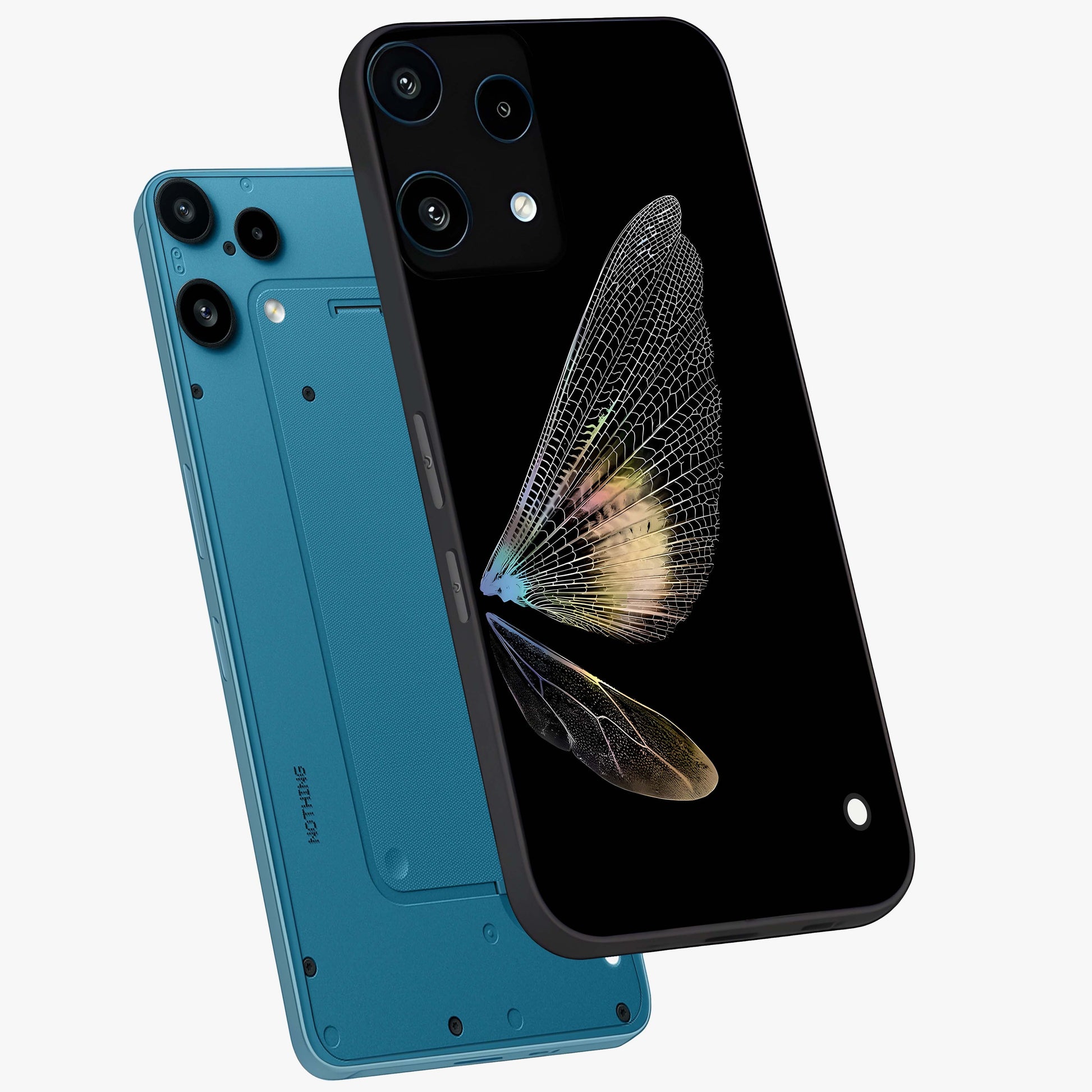 Whispers Of Wings Glass Case displayed in angled mockup highlighting soft feather design with celestial aesthetic style.