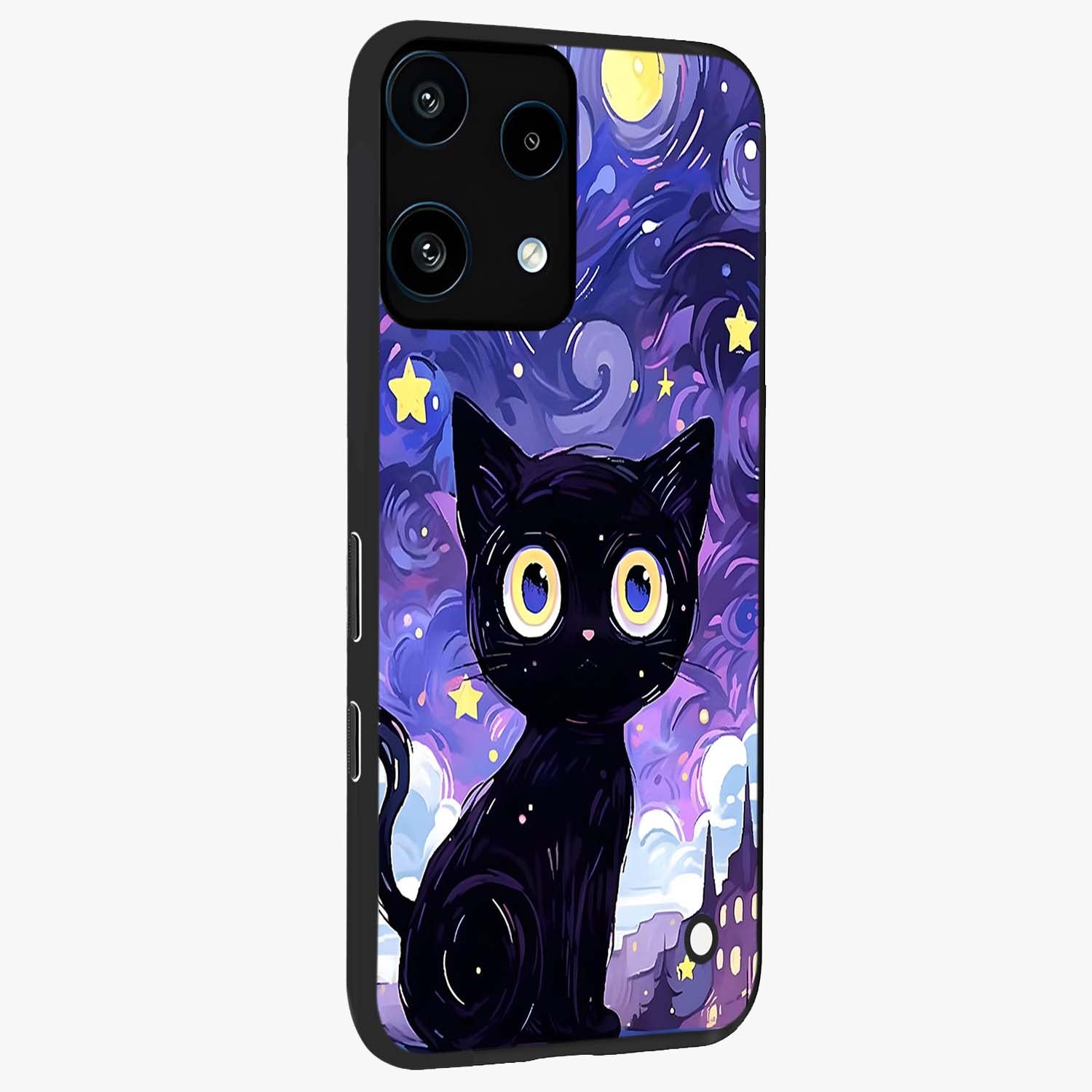 Abstract Cat Art Glass Case upright view showcasing creative feline illustration and aesthetic artistic style.