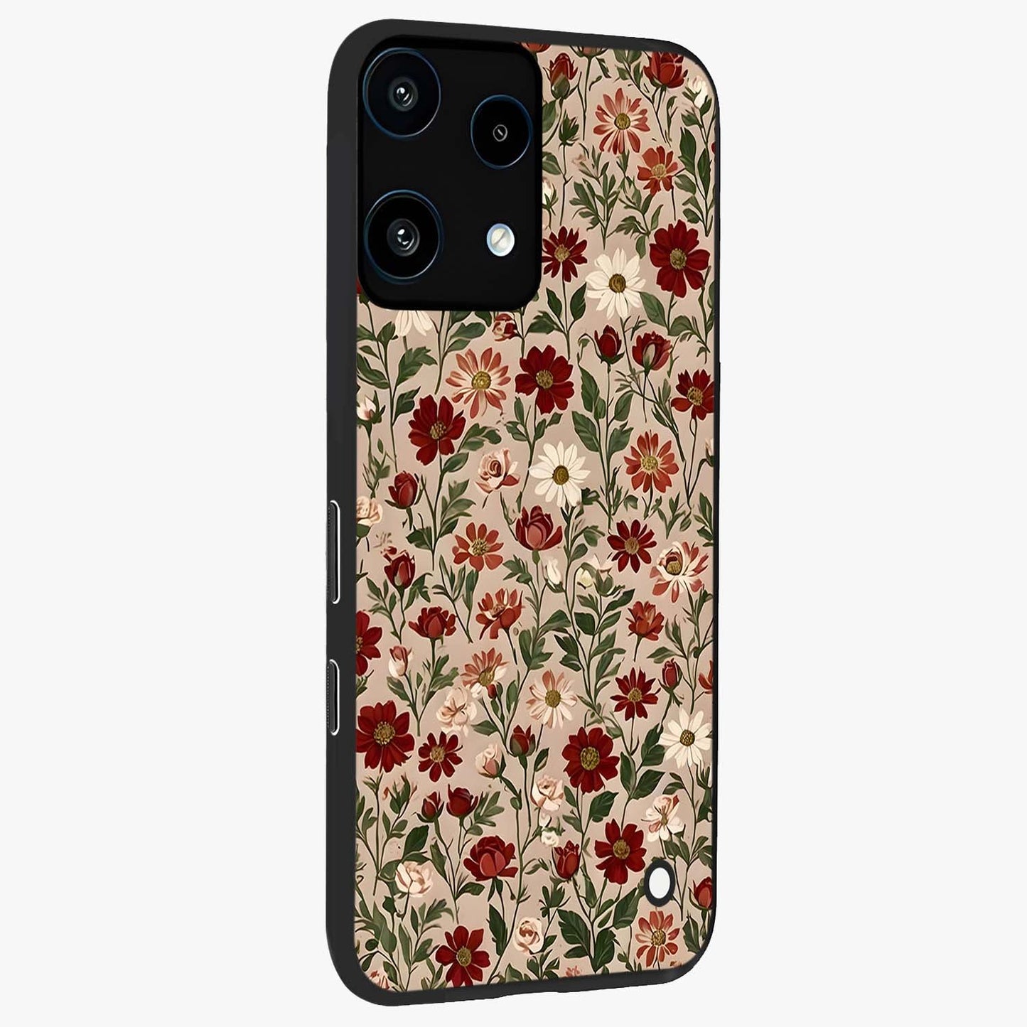 Biege Flower With Leaf Glass Case upright view showcasing delicate beige flower illustration with clean botanical style.