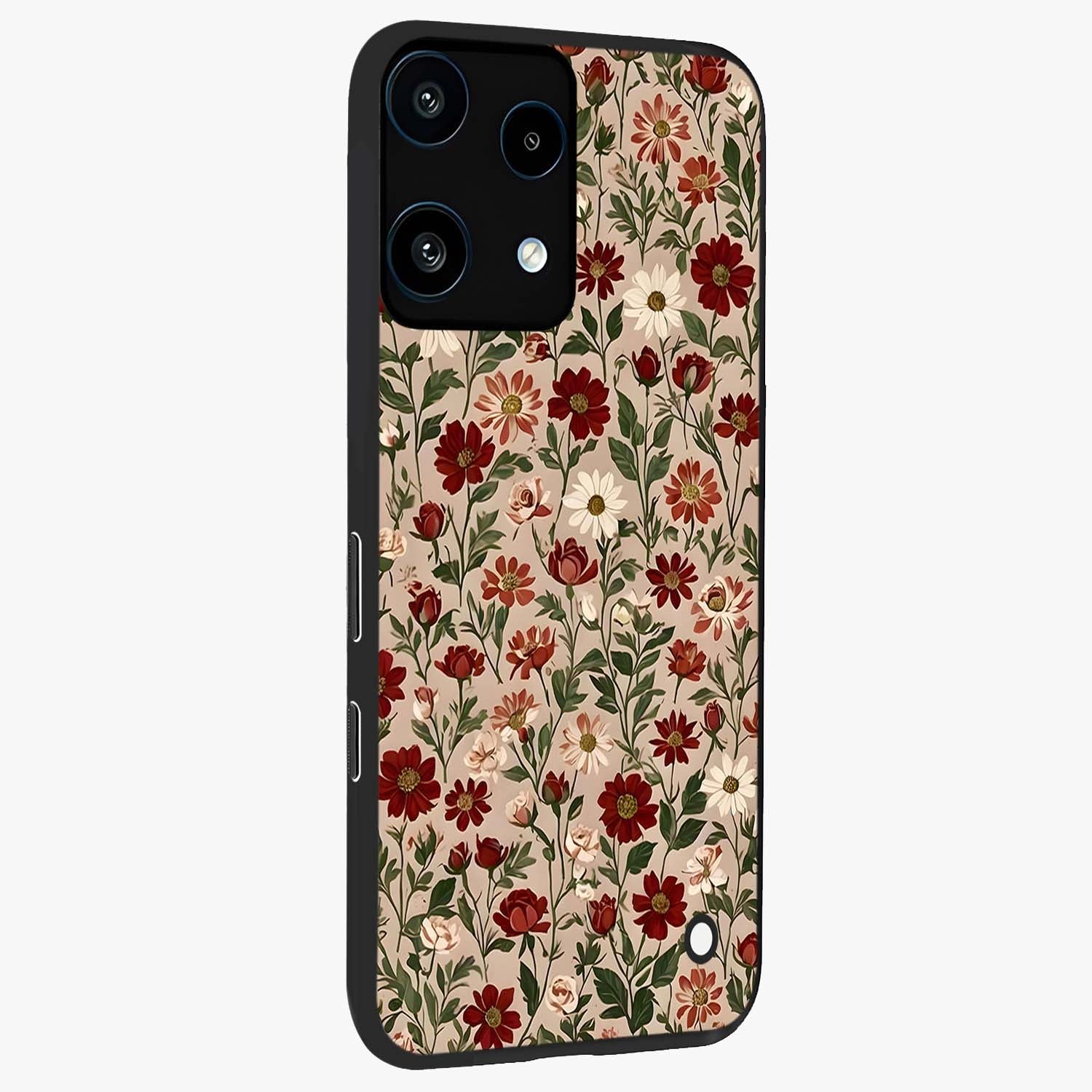 Biege Flower With Leaf Glass Case upright view showcasing delicate beige flower illustration with clean botanical style.