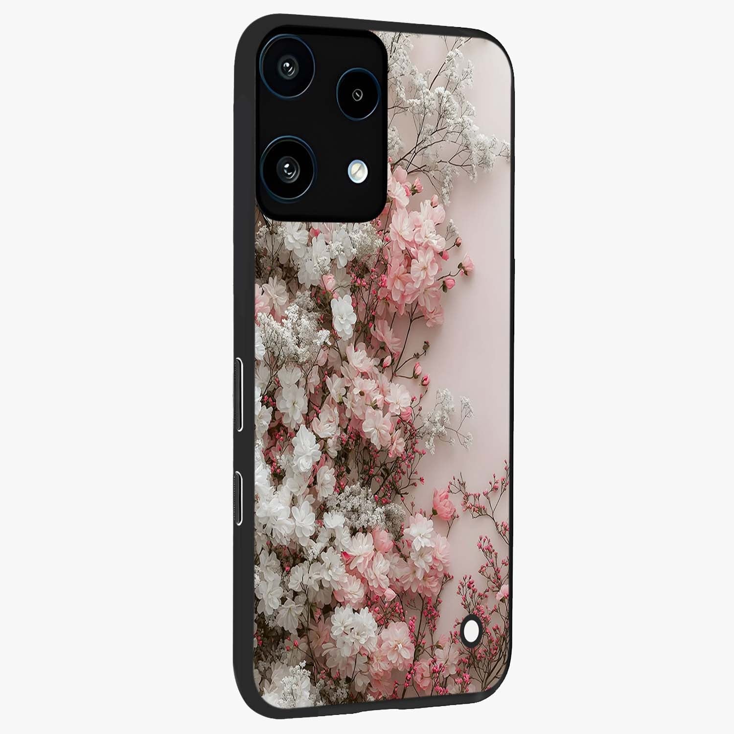 Blush Blossom Cloud Glass Case upright view showcasing calm floral cloud artwork with gentle dreamy theme.