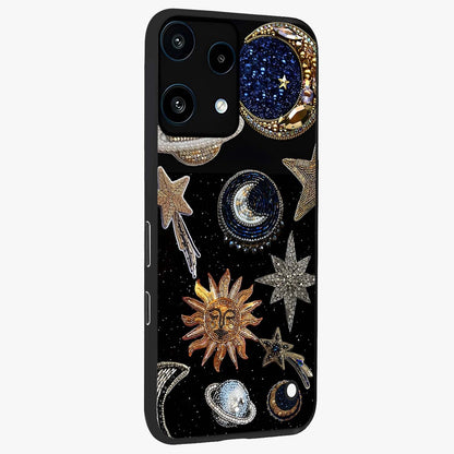 Celestial Gem Constellations Glass Case upright view showcasing cosmic constellation artwork with celestial aesthetic style.