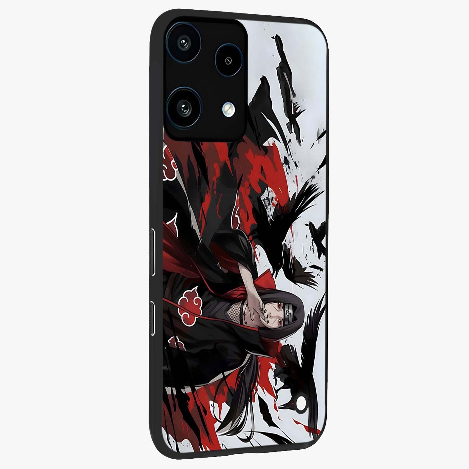Crimson Crow Illusion Glass Case upright view showcasing striking crow illusion artwork with intense crimson theme.