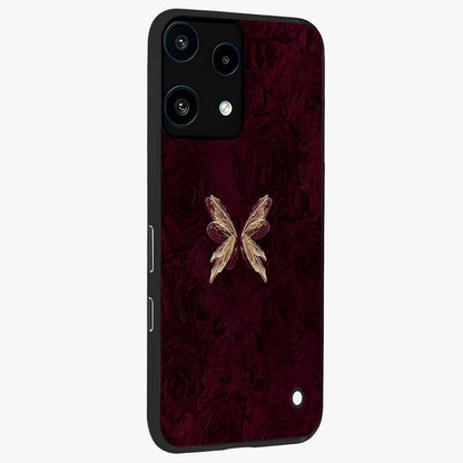 Crimson Fade Butterfly Glass Case upright view showcasing graceful butterfly artwork with soft crimson fade effect.