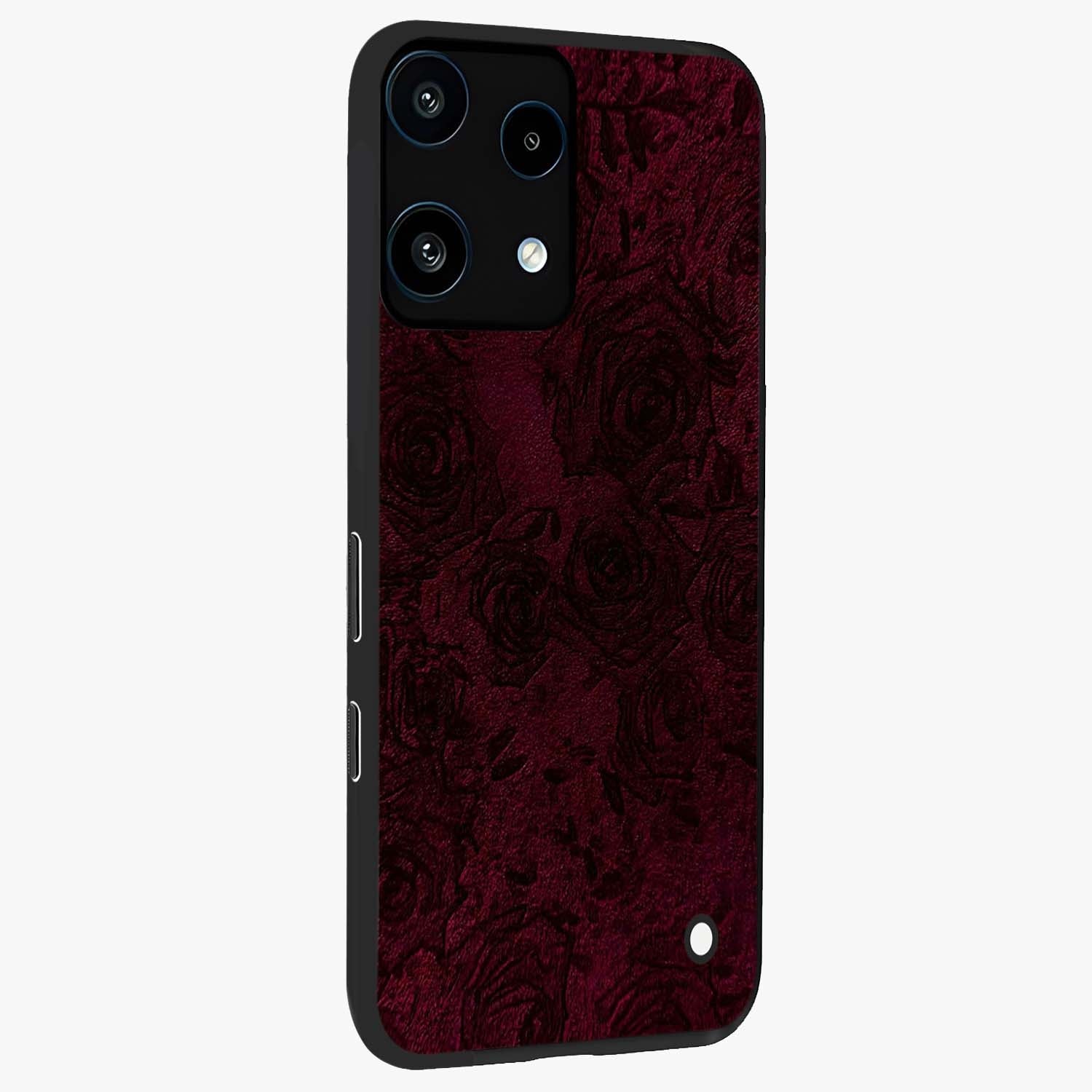 Crimson Fade Flow Glass Case upright view showcasing dynamic crimson flow artwork with stylish abstract theme.