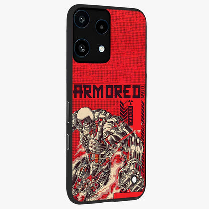 Crimson Mecha Titan Glass Case upright view showcasing dynamic robotic titan design with sci-fi inspired theme.