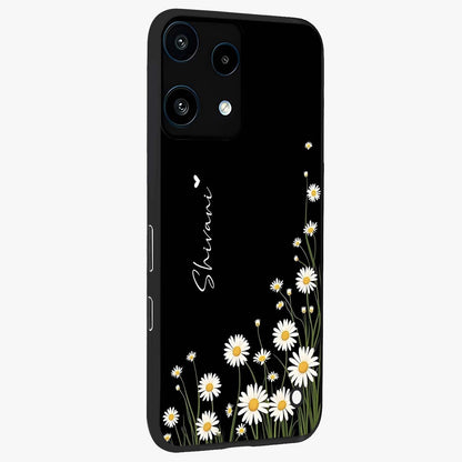 Daisy Cascade Custom Name Glass Case upright view showcasing elegant floral cascade design with personalized aesthetic.
