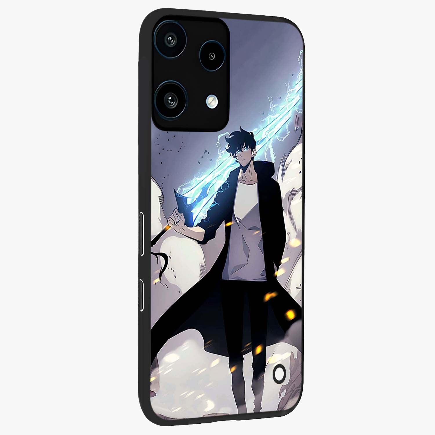Dark Lightning Anime Warrior Glass Case upright view showcasing dramatic warrior artwork with dark lightning aesthetic.