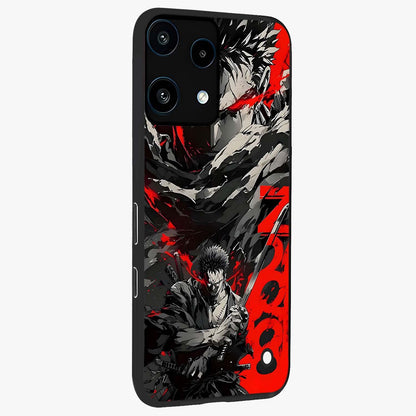 Demon Sword Resolve Glass Case upright view showcasing dramatic warrior artwork with intense battle theme.