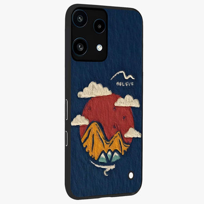 Dream Beyond Mountains Glass Case upright view showcasing beautiful mountain scenery with inspirational nature theme.