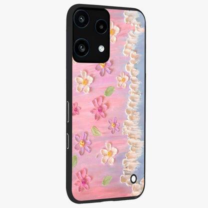 Dreamy Painted Garden Glass Case upright view showcasing vibrant floral garden artwork with artistic nature theme.