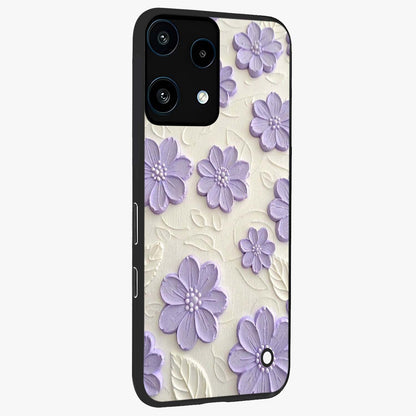 Floral Wall Art With Purple Flowers Glass Case upright view showcasing elegant purple flower artwork with decorative floral theme.