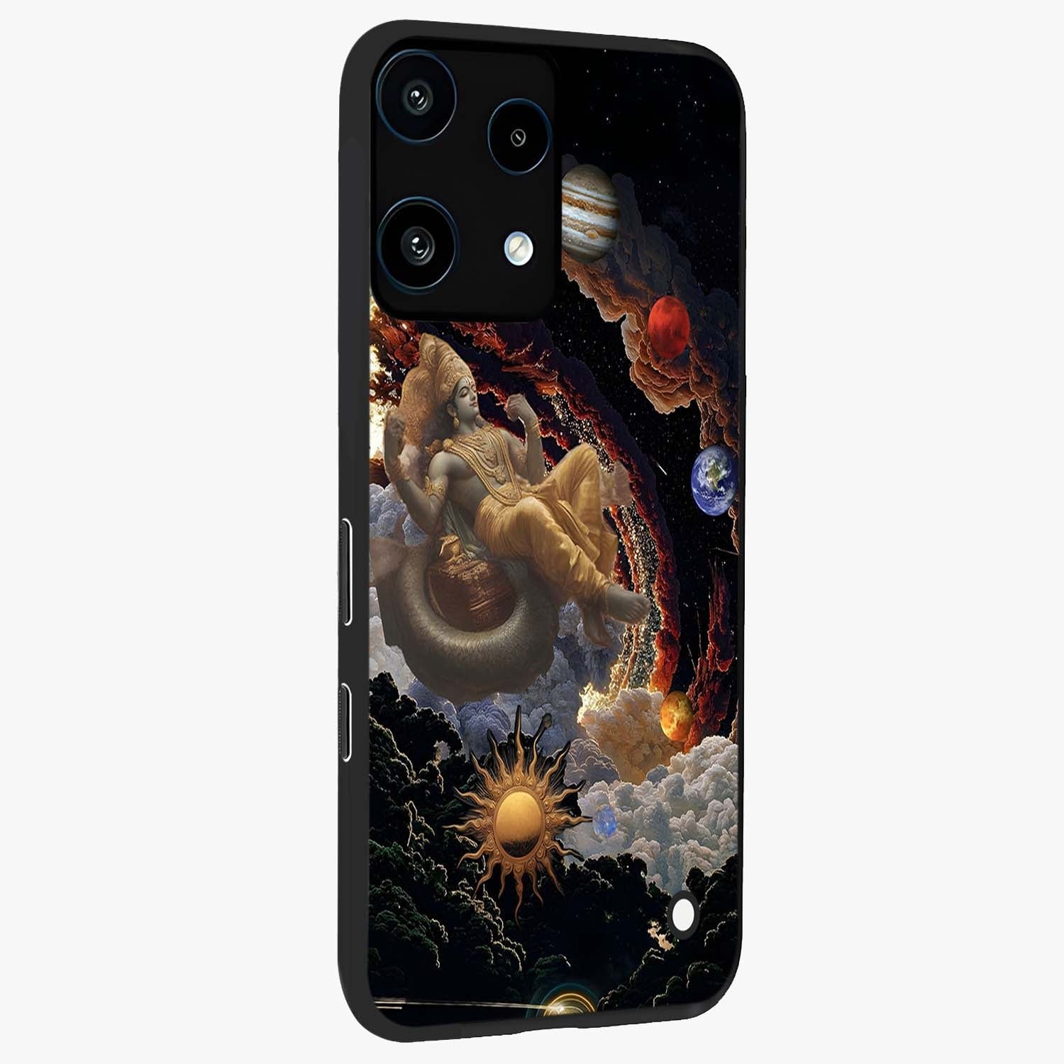 Galactic Divine God Glass Case upright view showcasing mystical divine artwork with dramatic cosmic theme.