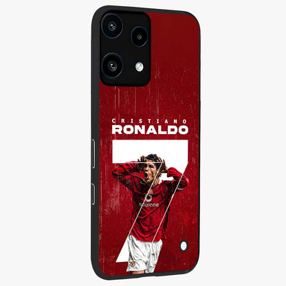 Goal Celebration Legacy Glass Case upright view showcasing dynamic football inspired artwork with victory celebration aesthetic.