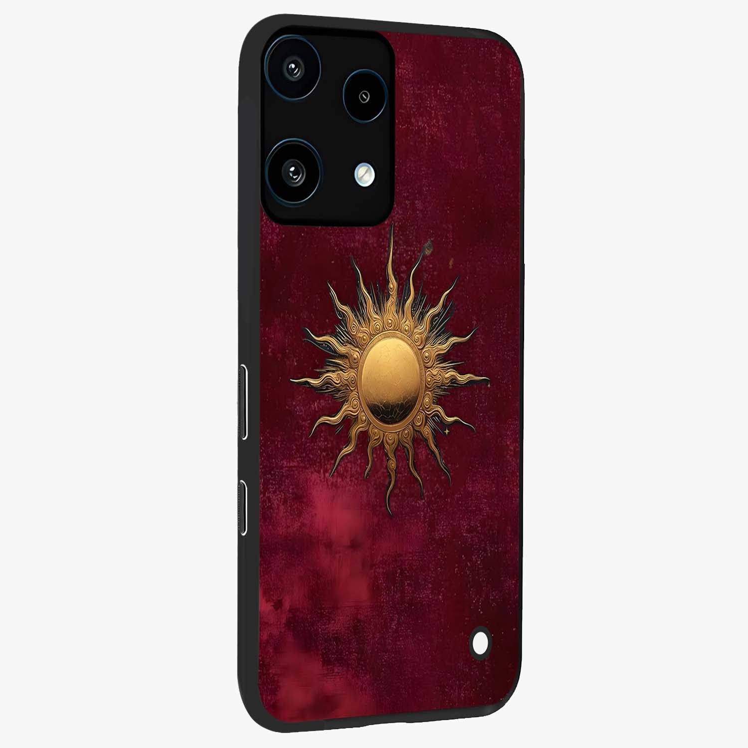 Golden Sun Minimalism Glass Case upright view showcasing simple golden sun artwork with elegant minimalist style.
