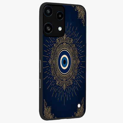 Golden Celestial Charm Glass Case upright view showcasing radiant celestial artwork with elegant golden theme.