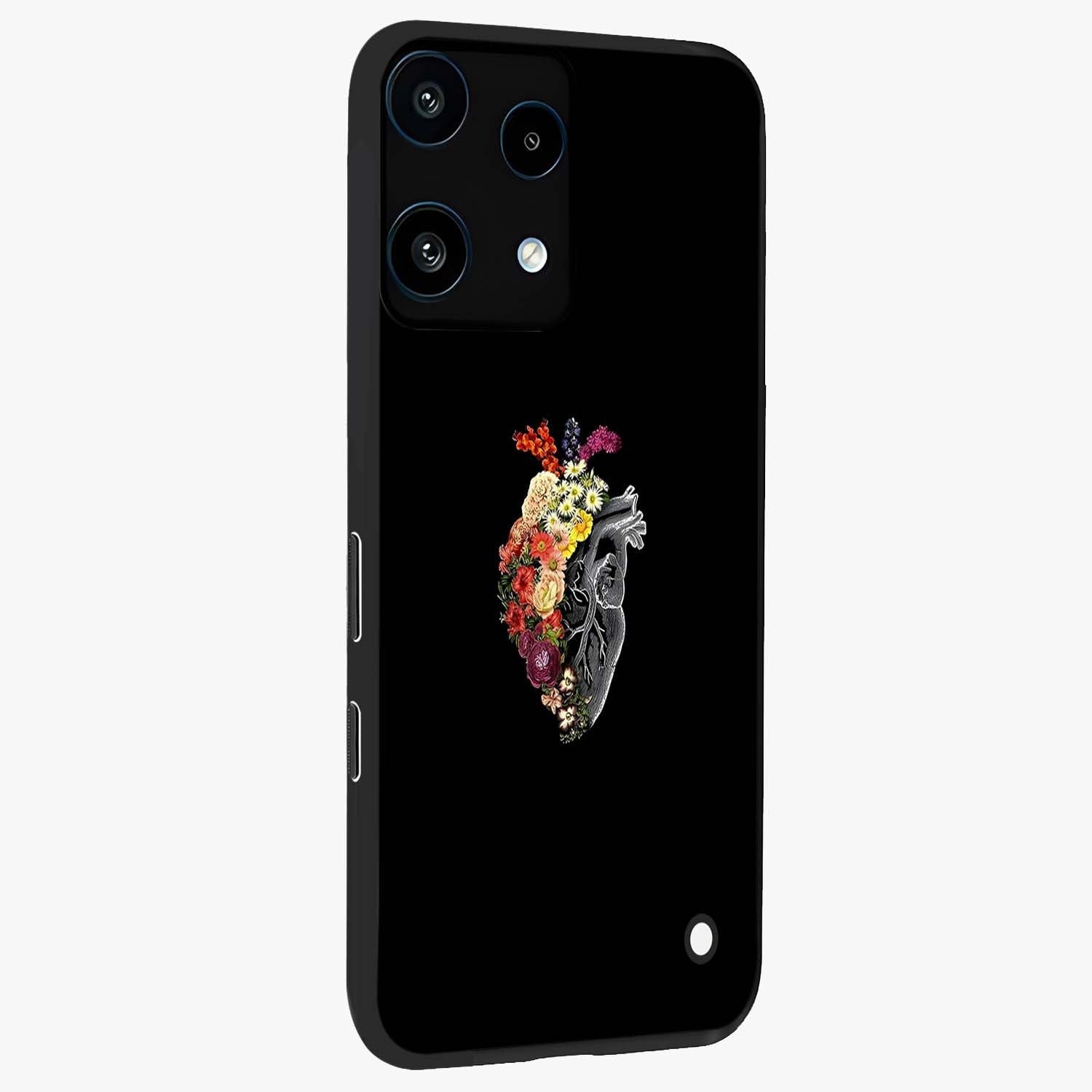 Heart With Flowers Glass Case upright view showcasing decorative heart and floral artwork with sweet romantic theme.