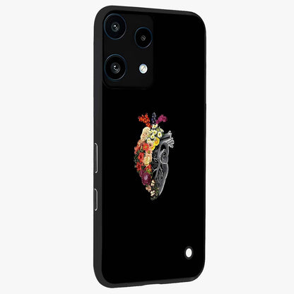 Heart With Flowers Glass Case upright view showcasing decorative heart and floral artwork with sweet romantic theme.