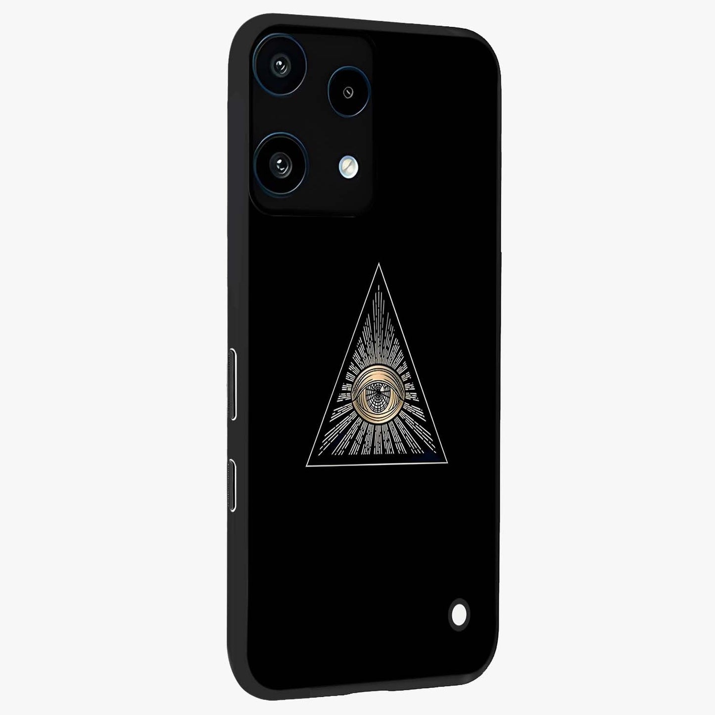 Illuminati Evil Glass Case upright view showcasing striking illuminati artwork with mysterious symbolic theme.