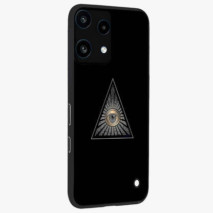 Illuminati Evil Glass Case upright view showcasing striking illuminati artwork with mysterious symbolic theme.