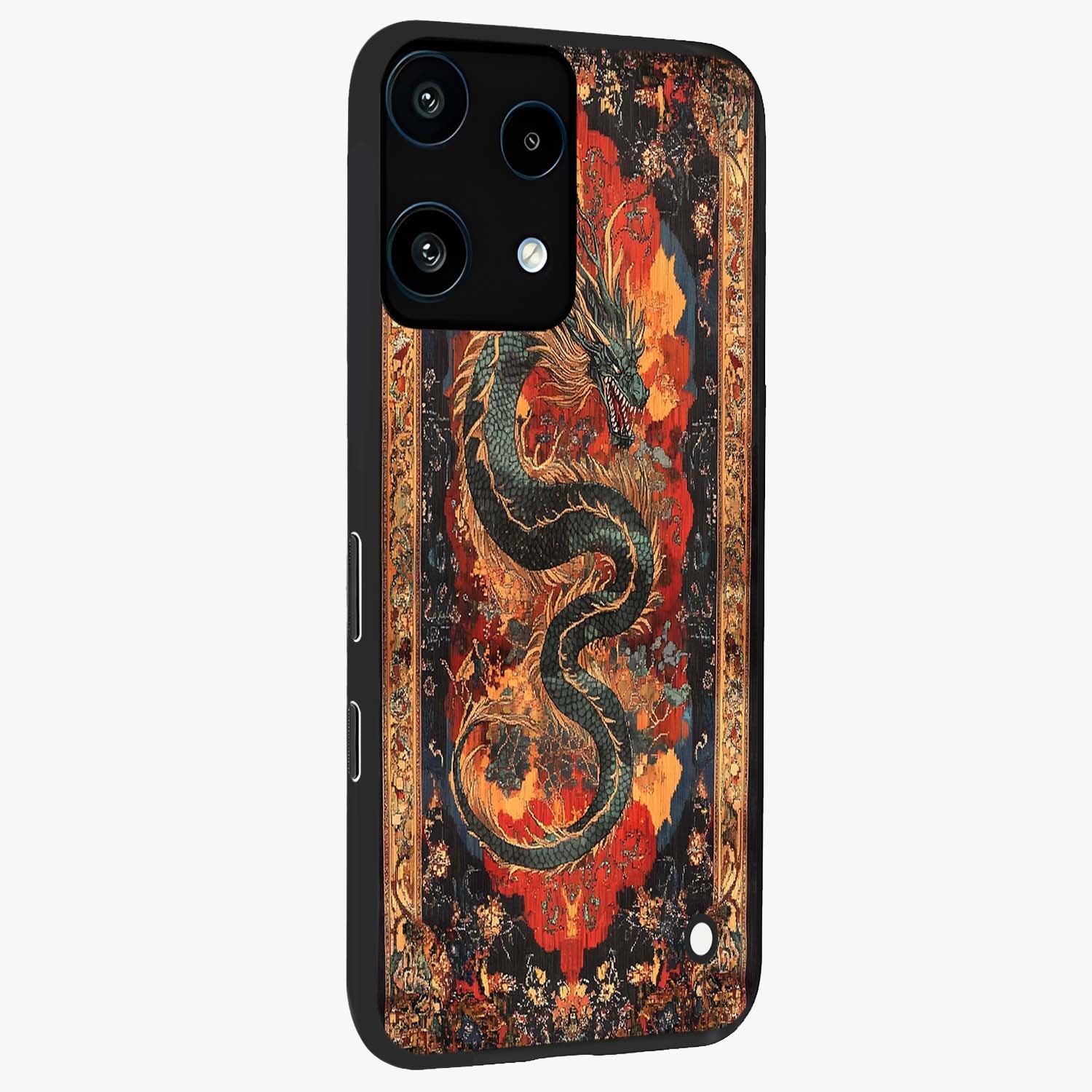 Inferno Dragon Soul Glass Case upright view showcasing intense dragon artwork with fantasy fire theme.