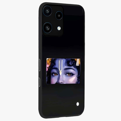 Krishna Divine Embrace Glass Case upright view showcasing sacred Krishna artwork with peaceful devotional theme.