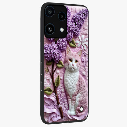 Lavender Cat Whimsy Glass Case upright view showcasing charming cat artwork with whimsical lavender theme.