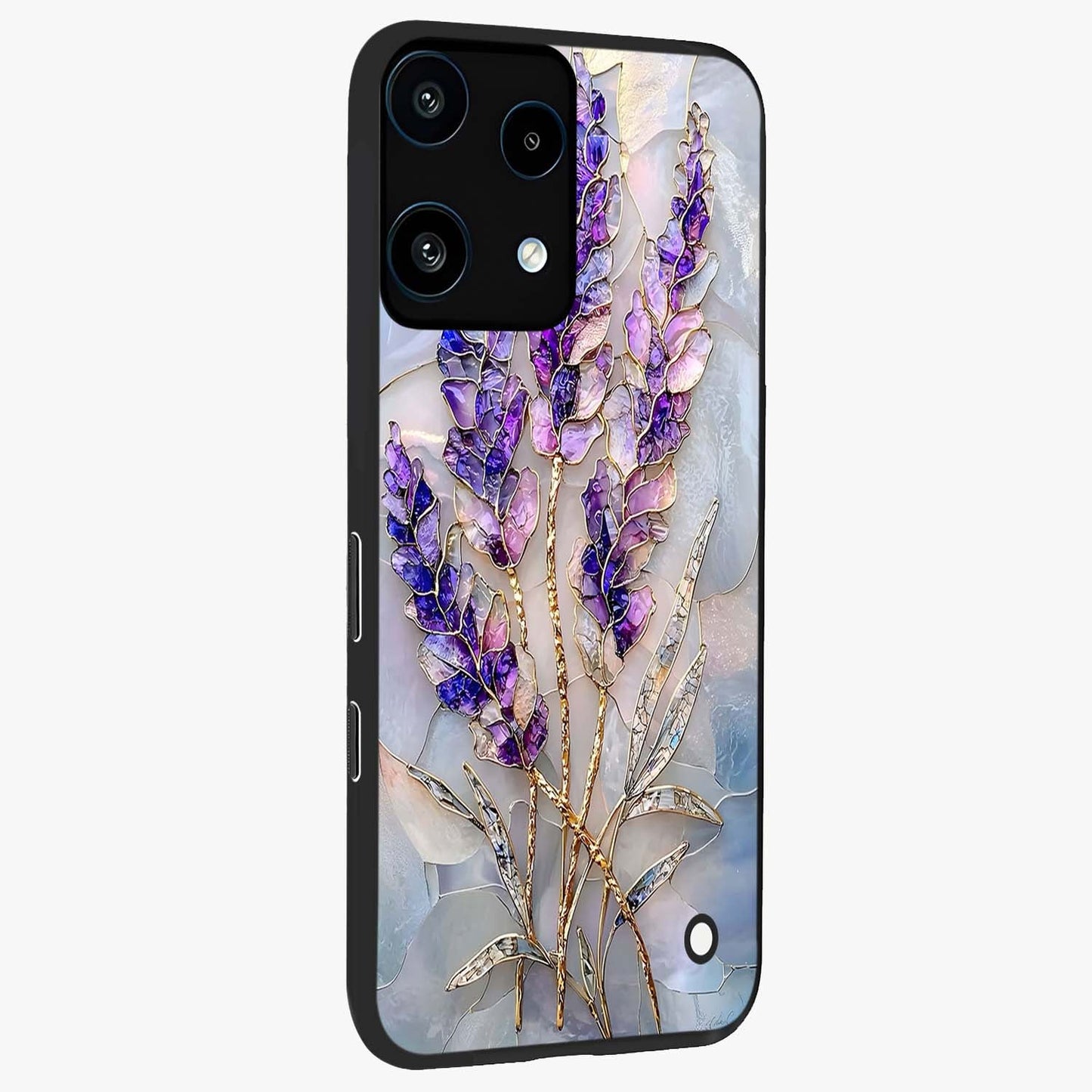 Lavender Dream Glow Glass Case upright view showcasing radiant lavender glow artwork with calming dreamy theme.