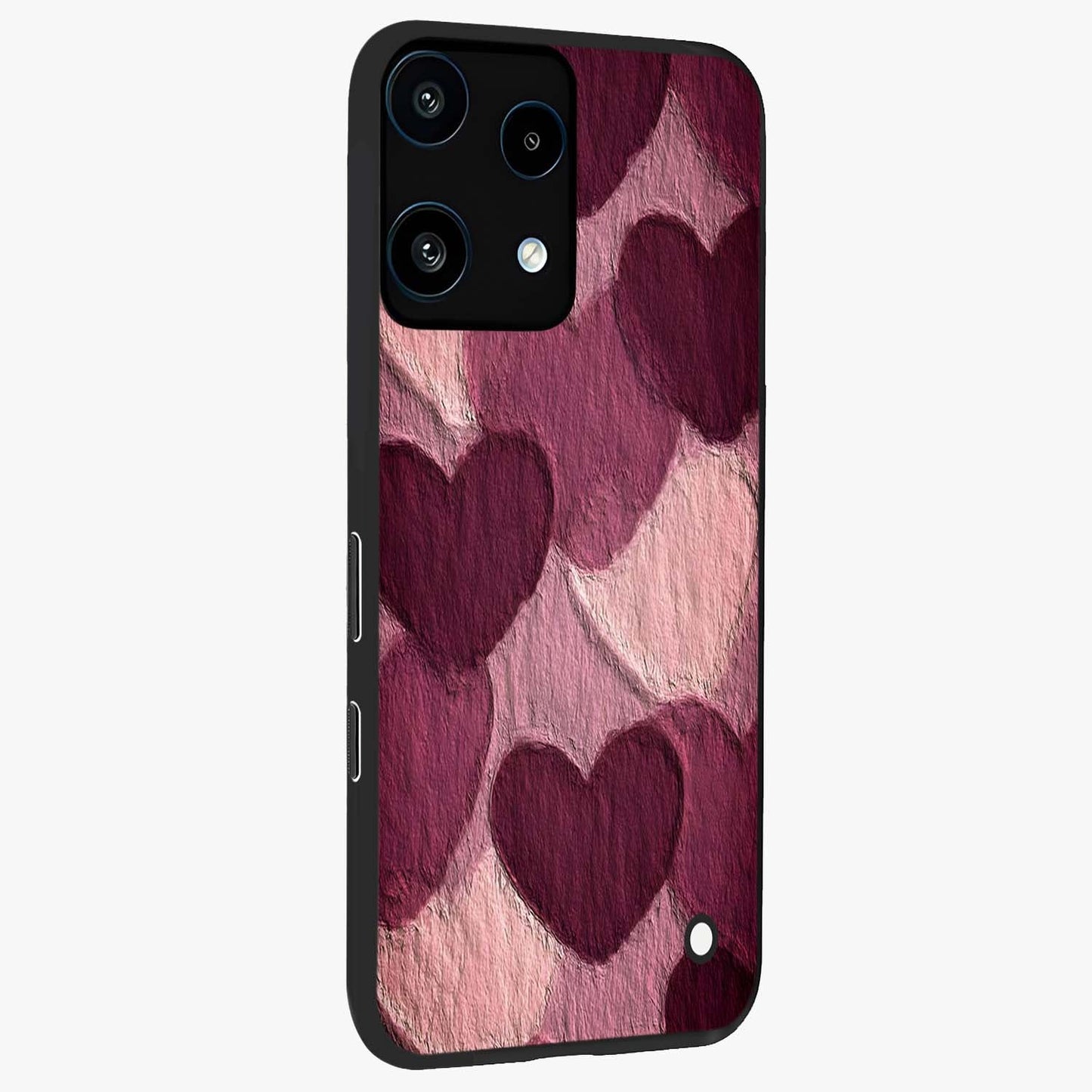 Layered Paper Hearts Glass Case upright view showcasing decorative layered heart artwork with sweet love theme.