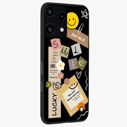 Lucky Aesthetic Collage Glass Case upright view showcasing vibrant collage artwork with youthful aesthetic theme.