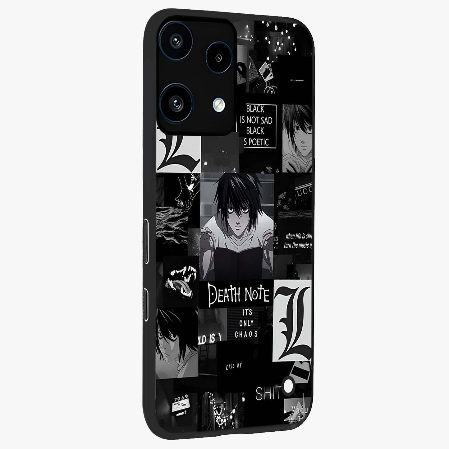 Midnight Chaos Mind Glass Case upright view showcasing expressive abstract artwork with bold dark theme.