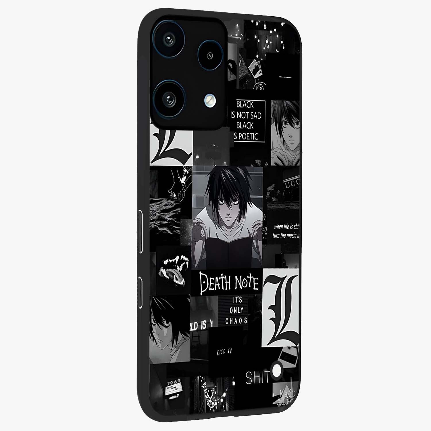 Midnight Chaos Mind Glass Case upright view showcasing expressive abstract artwork with bold dark theme.