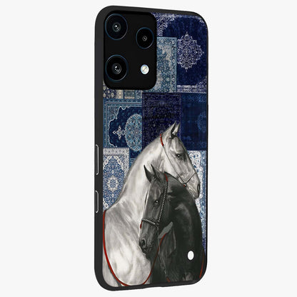Midnight Stallion Blues Glass Case upright view showcasing dramatic horse artwork with bold artistic theme.