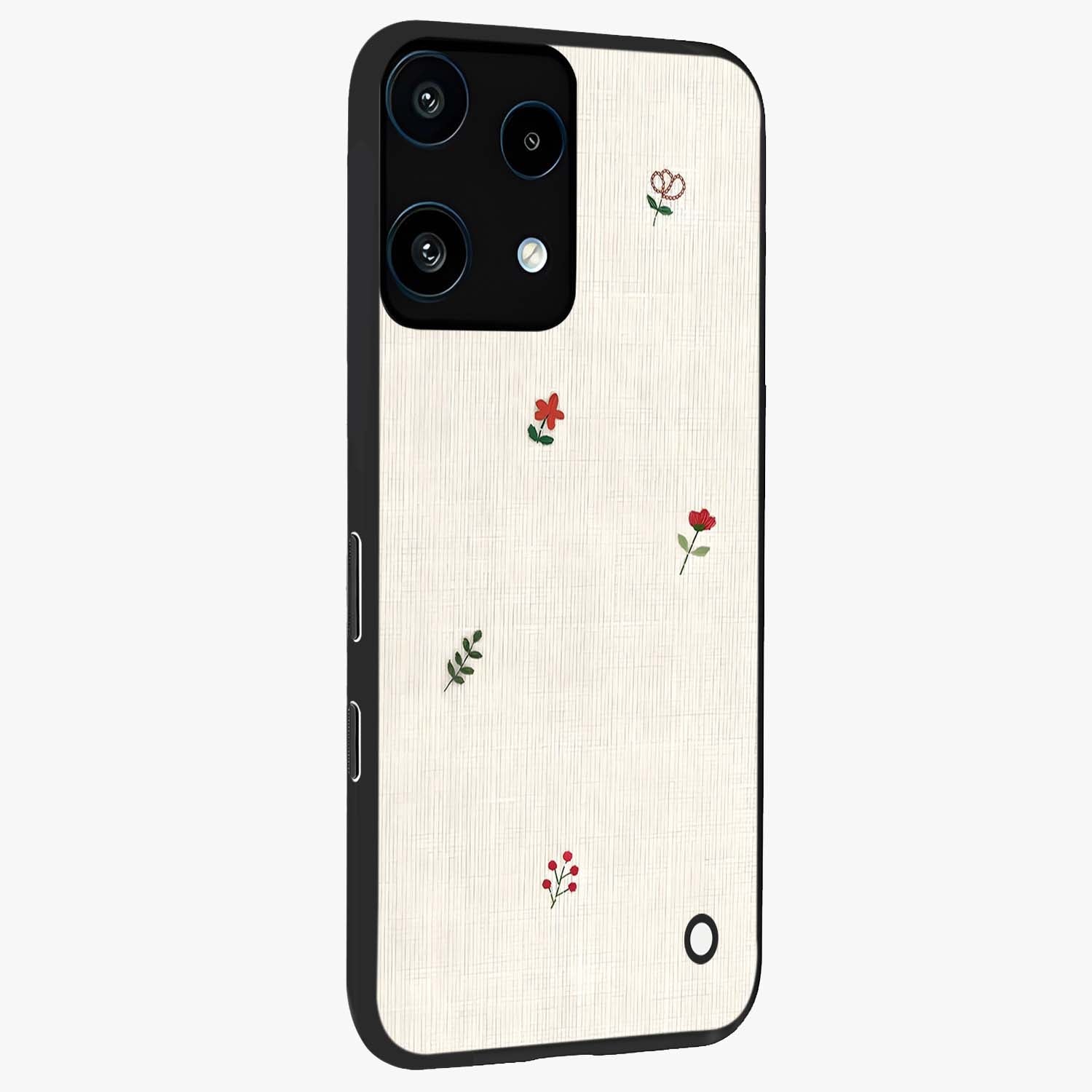 Minimalistic Blue With White Flower Pattern Glass Case upright view showcasing clean white flower artwork with calming blue theme.