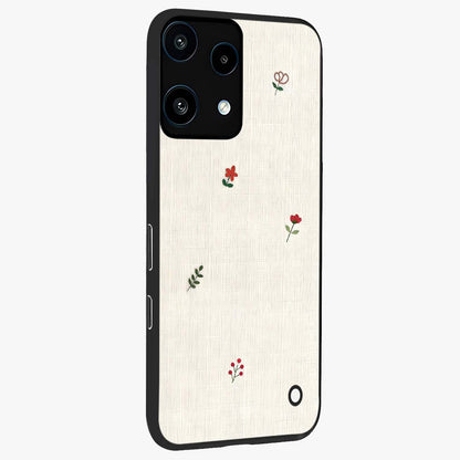 Minimalistic Blue With White Flower Pattern Glass Case upright view showcasing clean white flower artwork with calming blue theme.