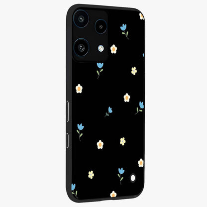 Minimal Petal Whispers Glass Case upright view showcasing elegant floral artwork with modern minimalist style.