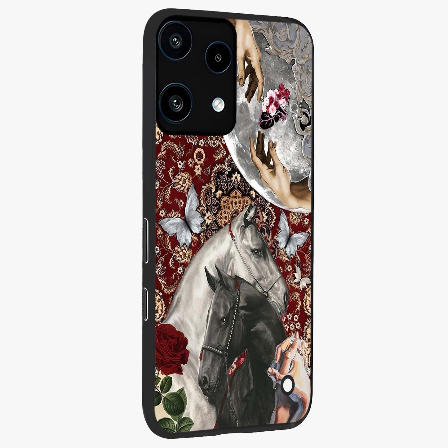 Moonlit Royal Stallion Glass Case upright view showcasing dramatic horse artwork with glowing moon themed design.