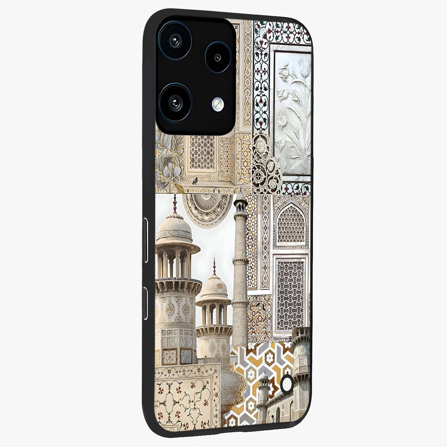 Mughal Marble Legacy Glass Case upright view showcasing ornate Mughal design with luxurious traditional theme.