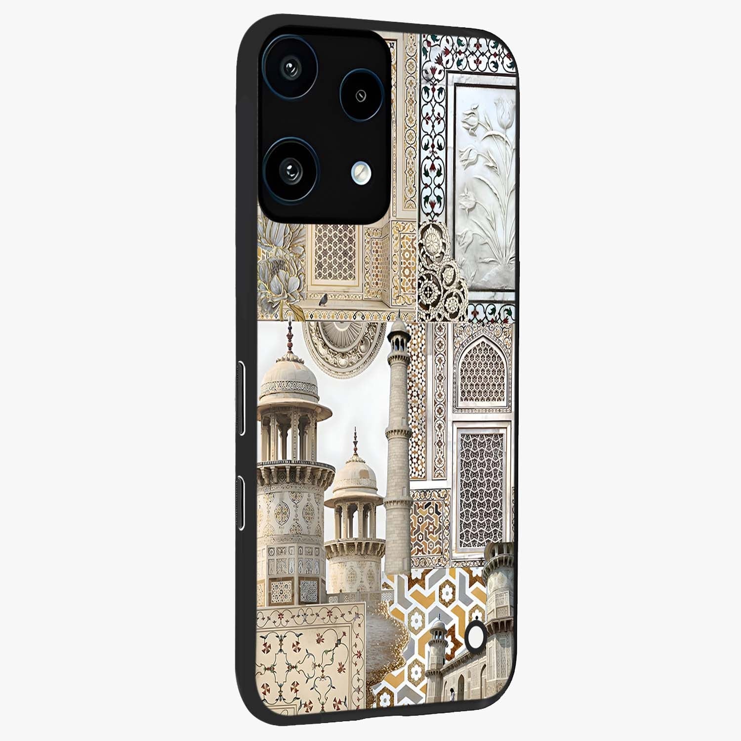 Mughal Marble Legacy Glass Case upright view showcasing ornate Mughal design with luxurious traditional theme.
