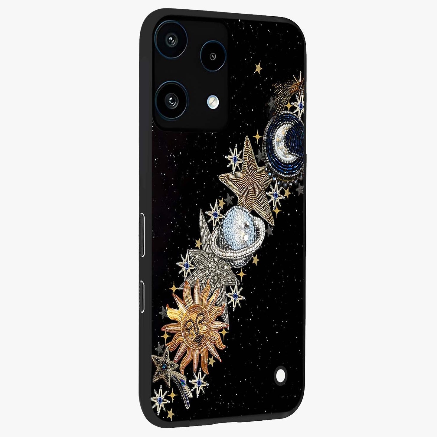 Pearls Universe Object Glass Case upright view showcasing decorative pearl themed artwork with cosmic elegance.